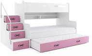 BMS GROUP Dětská patrová postel Max - 3 osoby, růžová 200 × 120 s přistýlkou - Postel