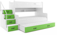 BMS GROUP Dětská patrová postel Max - 3 osoby, zelená 200 × 120 s přistýlkou - Postel