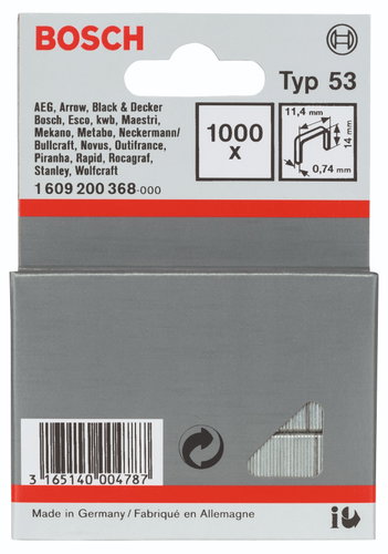 BOSCH Thin wire staples, type 53 11.4 × 0.74 × 14 mm 1.609.200.368 - Heavy-Duty Staples - Main image