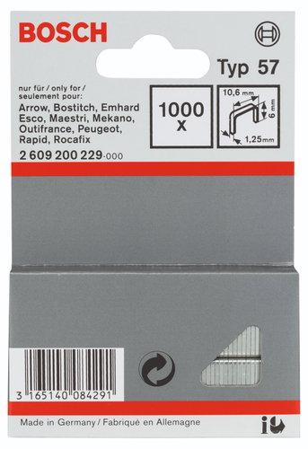 Bosch 2609200229 lapos drótkapocs, 57-es típus 10,6 × 1,25 × 6 mm Fő fotó Bosch 2609200229 lapos drótkapocs, 57-es típus 10,6 × 1,25 × 6 mm - Tűzőkapocs - Fő fotó