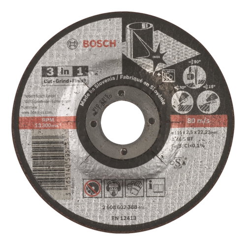 BOSCH Cutting wheel 3 in 1 A 46 S BF, 115 mm, 2.5 mm 2.608.602.388 - Cutting Disc - Main image
