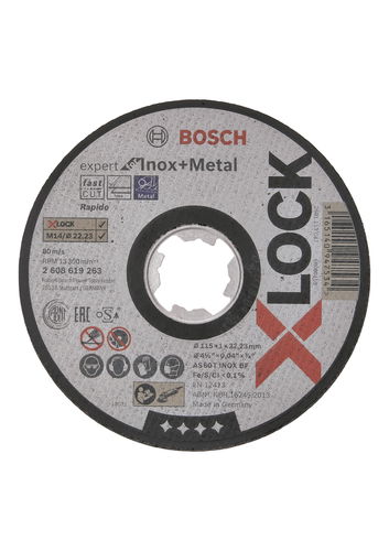 BOSCH Plochý řezný kotouč Expert for Inox+Metal systému X-LOCK, 115 × 1 × 22,23 2.608.619.263 - Řezný kotouč - Hlavní obrázek