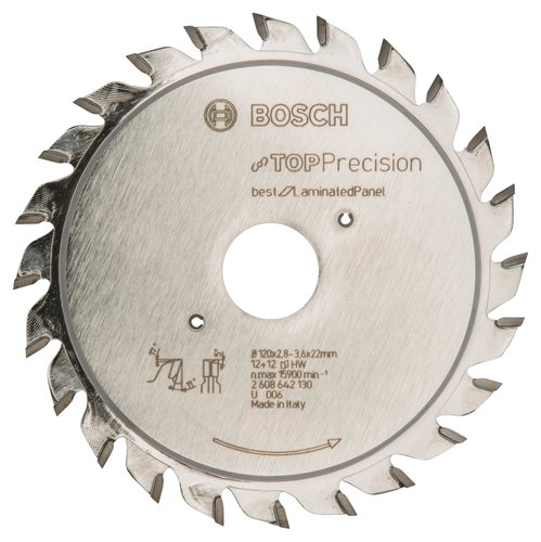 BOSCH Pre-cutting wheel Top Precision Laminated Panel 120 x 22 x 2,8-3,6 mm, 12+12 2.608.642.130 - Circular Saw Blade - Main image