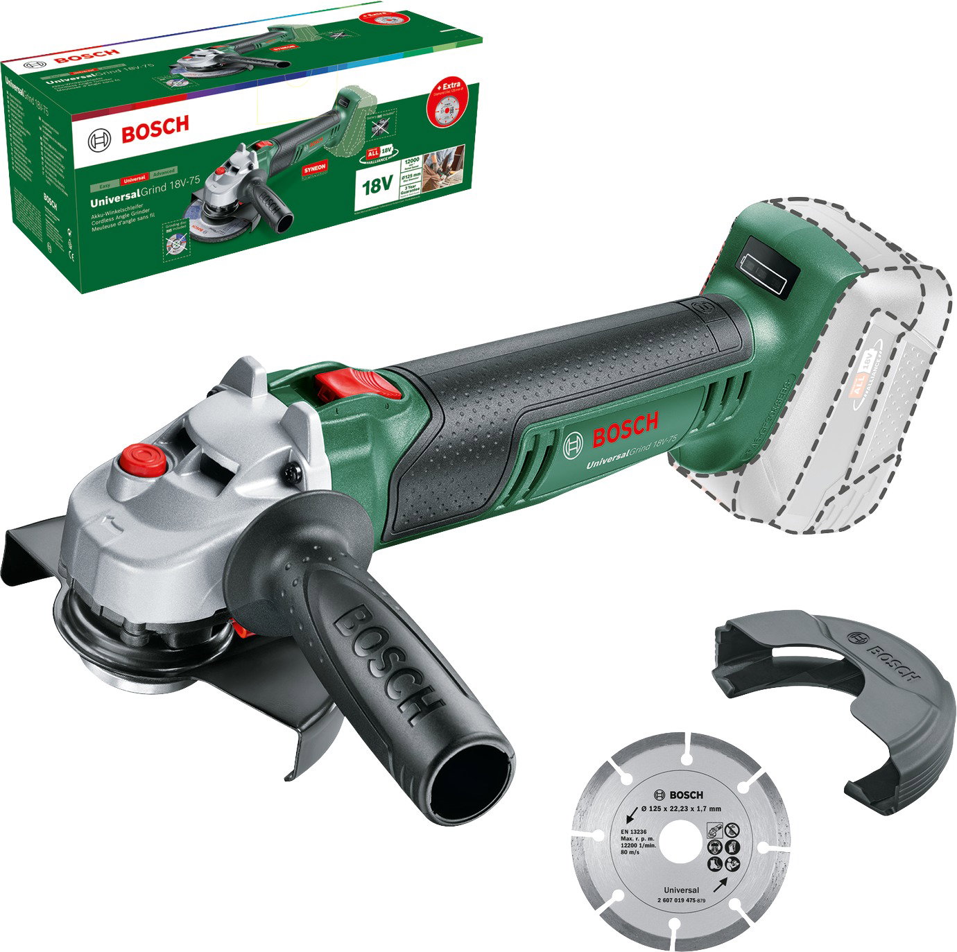 BOSCH 06033E5002 UniversalGrind 18V-75 + gyémántkorong
