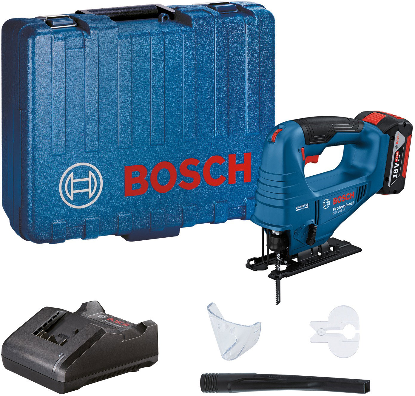 BOSCH 06015B7022 Professional GST 183-LI Akkus szúrófűrész, koffer, védő, 1× 4Ah