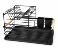 BOXIMO Two-tier dish drainer with cutlery holder and bamboo handles, 43 × 32 × 28cm - Draining Board