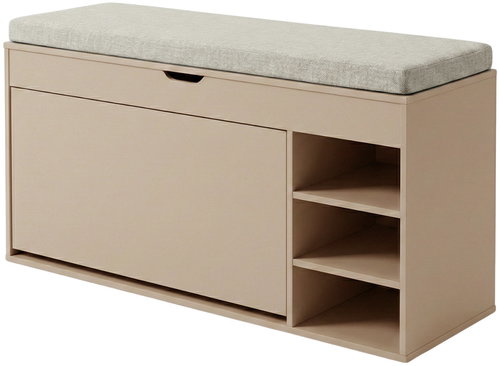 BOXIMO Black shoe rack with seat and pull-out shelves GRADIA, 100 × 34 × 50 cm, beige - Shoe Rack - Main image