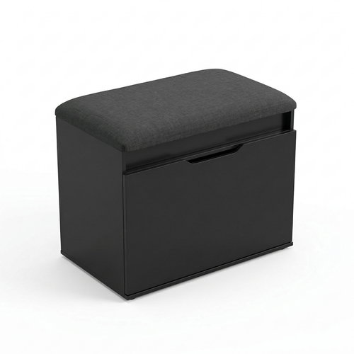 BOXIMO Shoe rack with seat and storage space VIRA, 60 × 50 × 35 cm, black - Shoe Rack - Main image