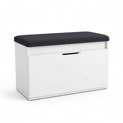 BOXIMO Shoe rack with seat and storage SOTO, 80 × 50 × 35 cm, white - Shoe Rack - Main image
