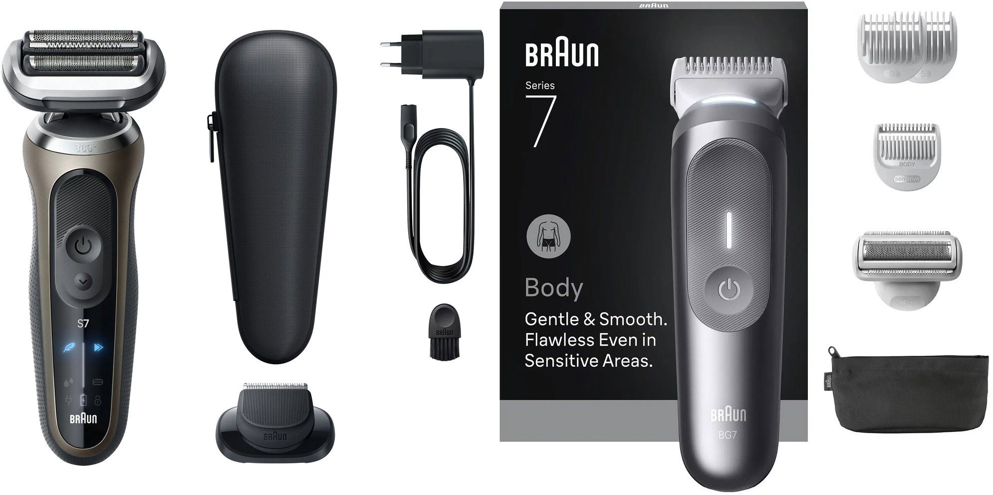 Braun Series 7 72-C1200s + Braun szőrtelenítő készlet testre, 3 BG7550, férfiaknak