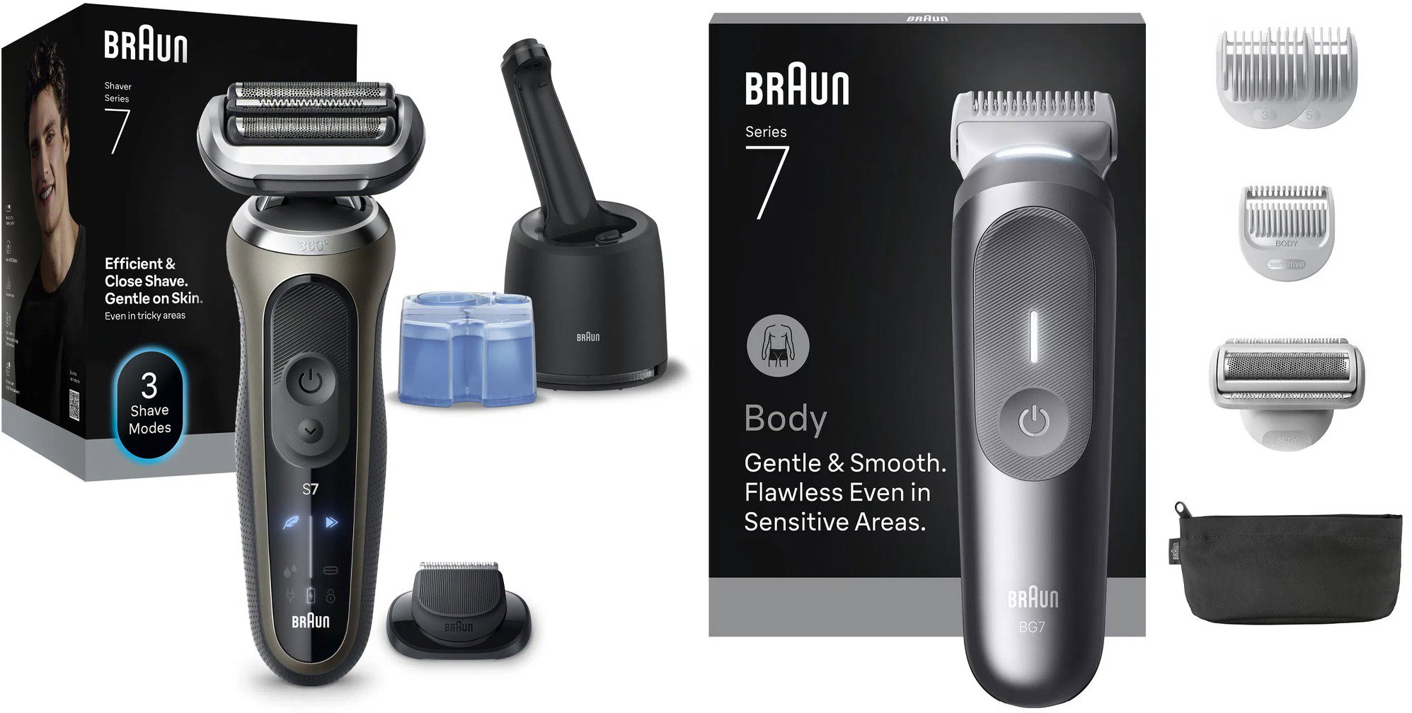 BRAUN Series 7 72-C7200cc + Braun szőrtelenítő készlet testre, 7 BG7550, férfiaknak