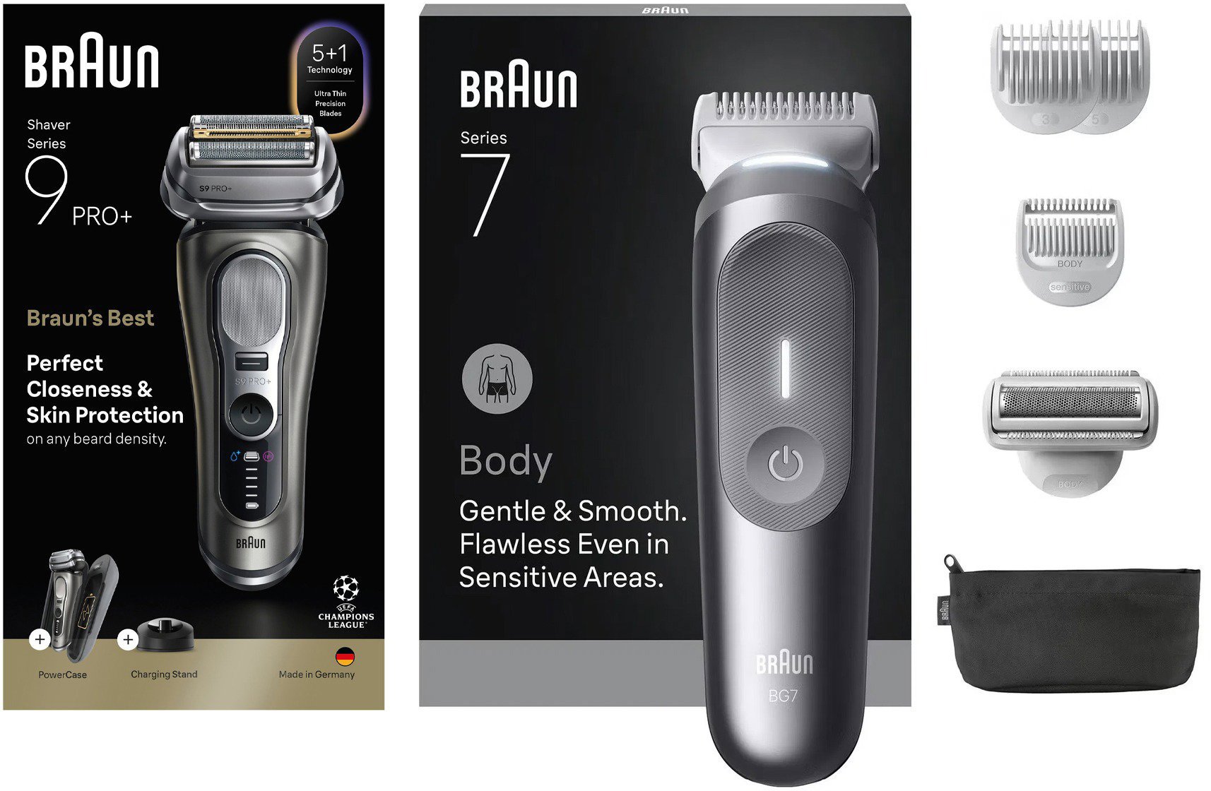 Braun Series 9 PRO+ 9625s + Braun szőrtelenítő készlet testre, 7 BG7550, férfiaknak