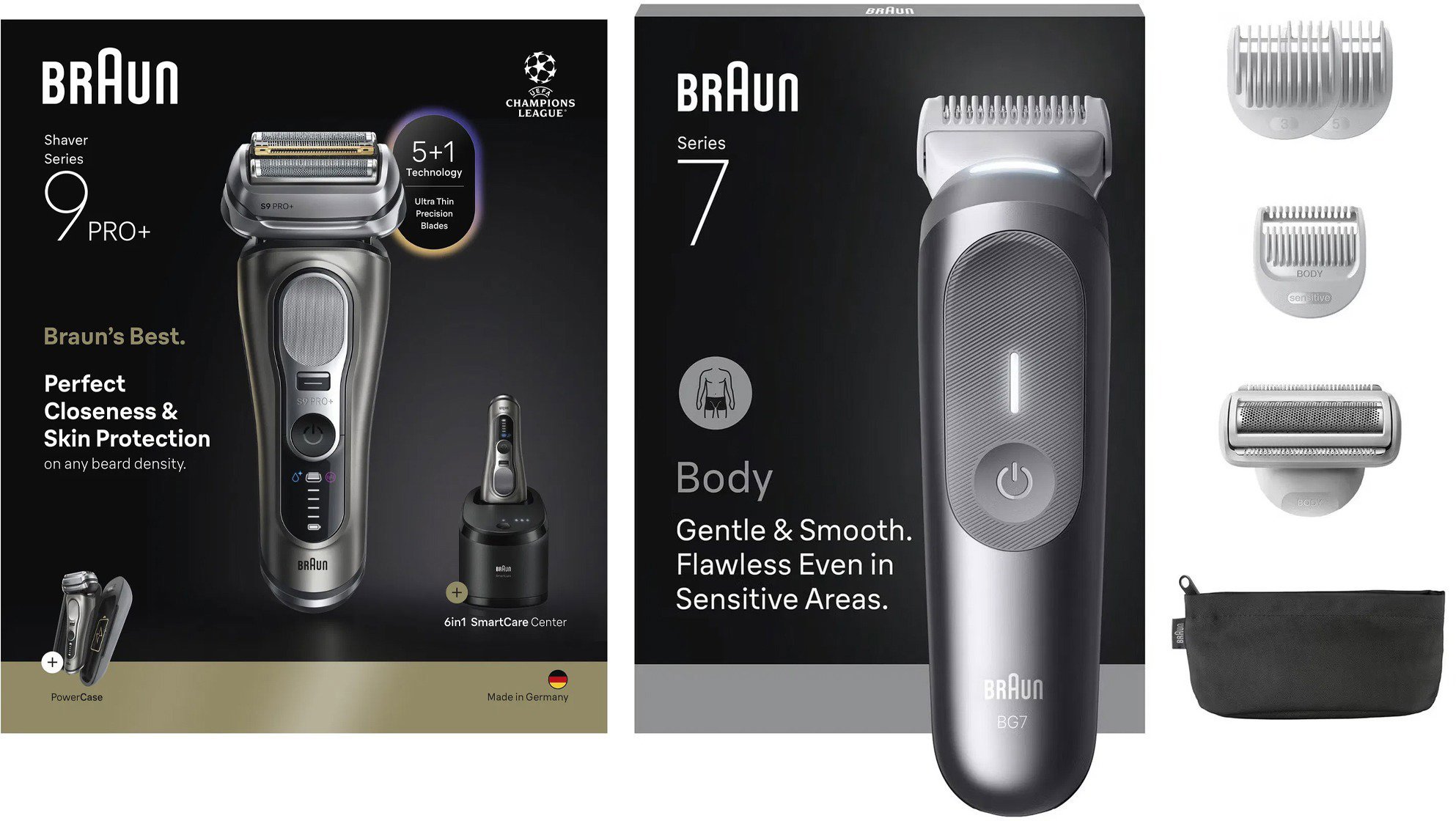 Braun Series 9 PRO+ 9675cc SmartCare állomással + Braun szőrtelenítő készlet testre, 7 BG7550, férfiaknak