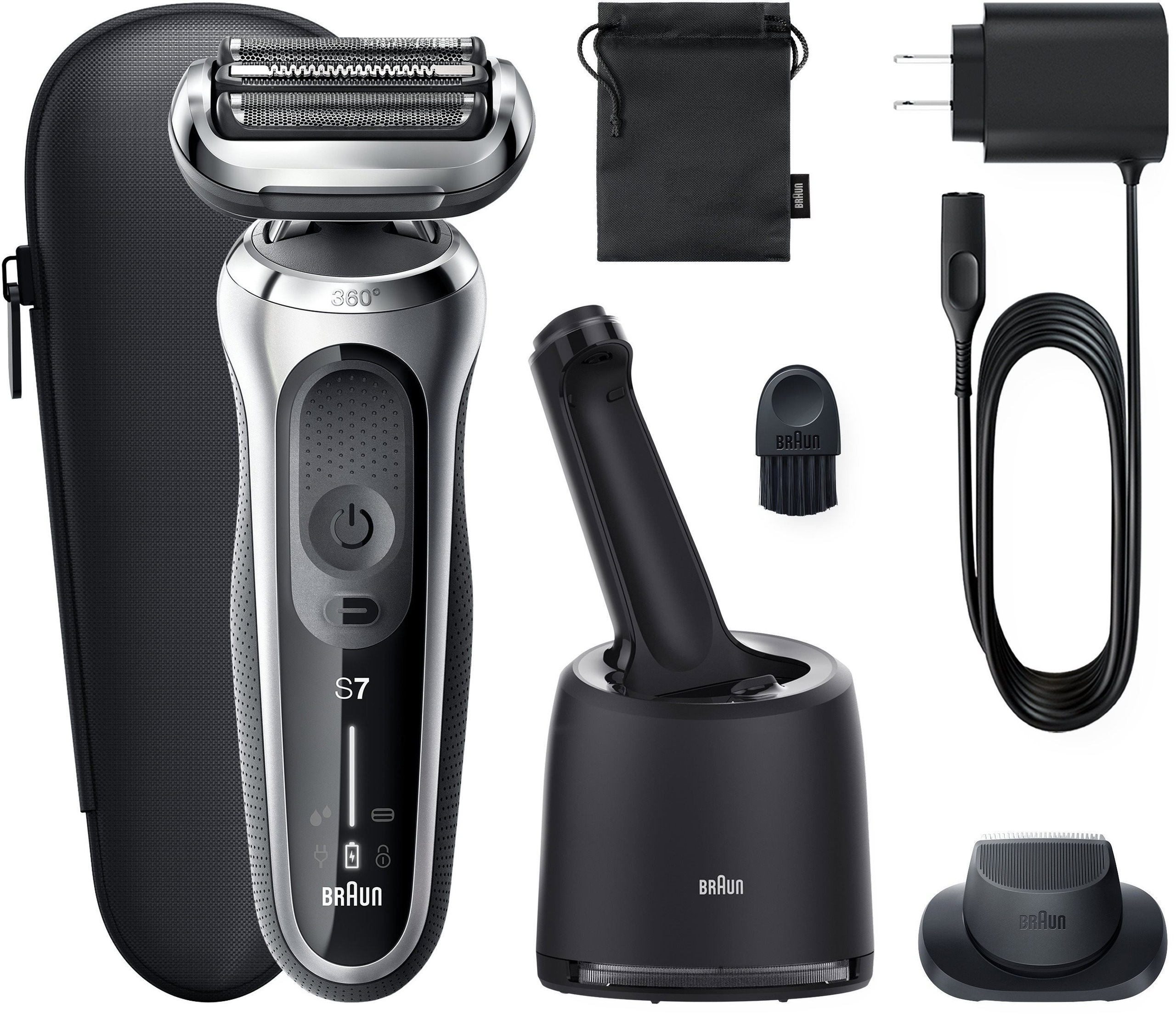 BRAUN Series 7 71-S7200cc ezüst borotva + Braun Series 7 HC7390 trimmer