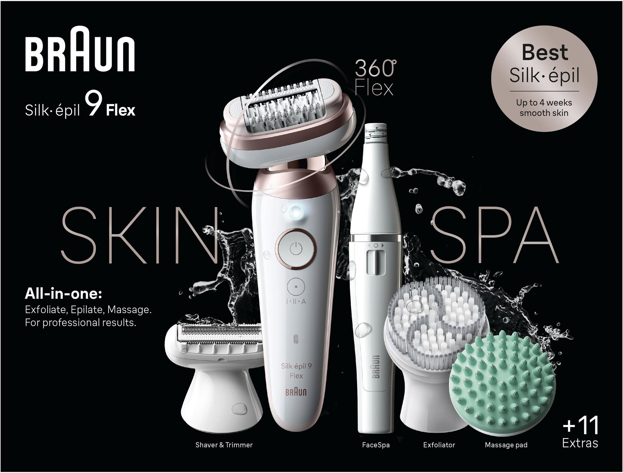 Braun Silk·épil 9 Flex 9-580 3D SkinSpa, Fehér/Arany