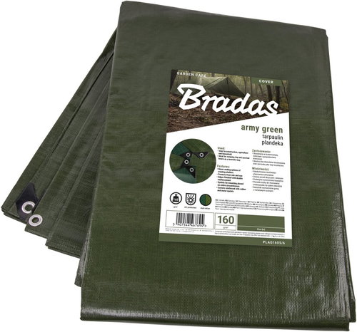 BRADAS Zakrývací plachta zelená s oky 4×5m 160g/m2 - Tarp Cover - Main image