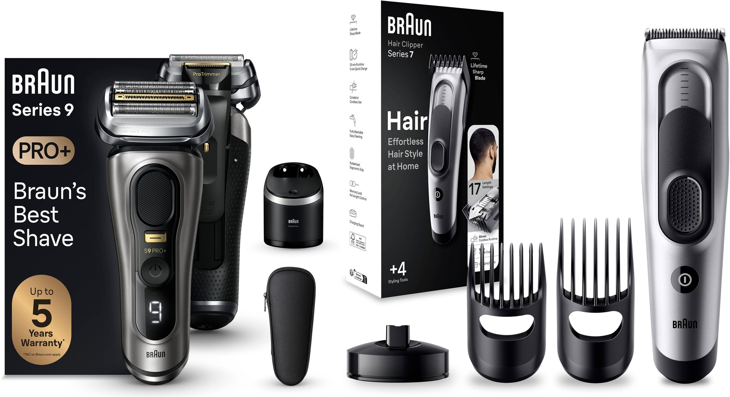 Braun Series 9 PRO+ Wet & Dry + Braun Series 7 HC7390 hajvágó