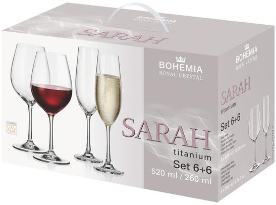 Bohemia Royal Crystal SARAH Boros- és pezsgőspohár készlet, 12 db