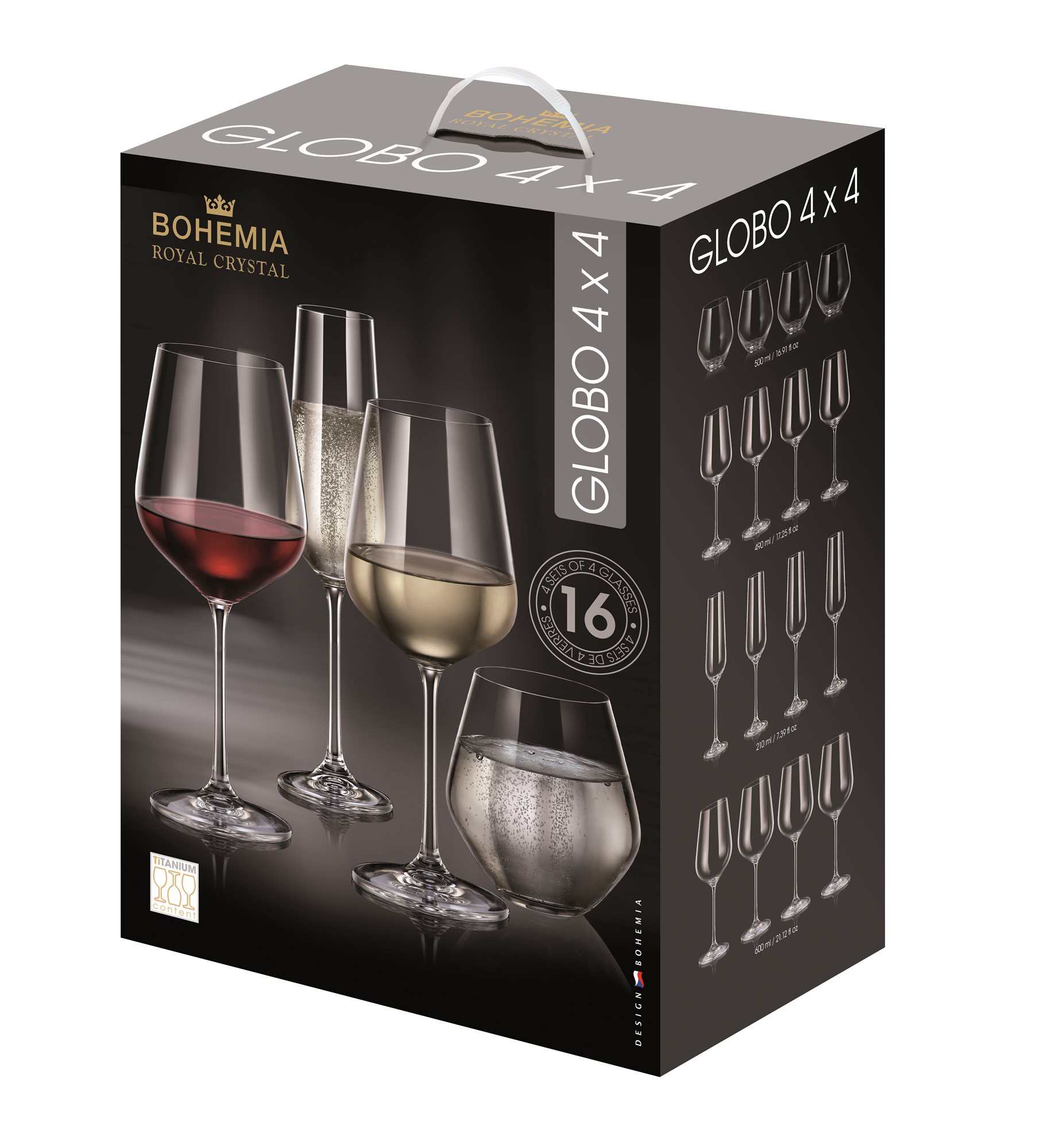 BOHEMIA ROYAL CRYSTAL Globo Szett, 16 db