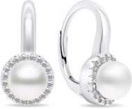 Brilio Silver Elegantní stříbrné náušnice s perlami a zirkony EA419W (Ag 925/1000, 3,51 g) - Náušnice