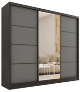 BROMARKT Harazia 200 wardrobe with mirror, 4 drawers and 2 hanging rails, black/graphite - Wardrobe