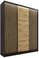 BROMARKT Insular 3D 150 wardrobe without mirror, with 4 drawers and 2 hanging rails, matt black/arti - Wardrobe