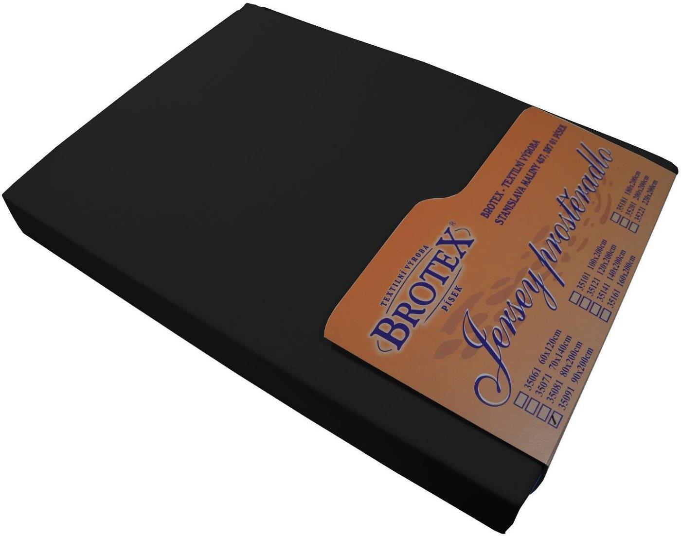 BROTEX Jersey lepedő, fekete, 180×200 cm, franciaágy