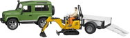 Bruder Land Rover with driver, trailer and JCB mini excavator - Toy Car