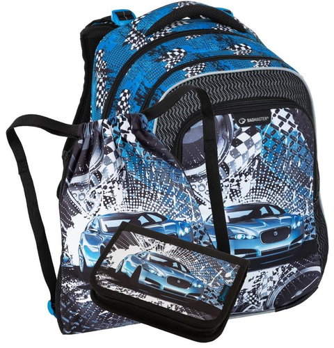 BAGMASTER LUMI 23 D small school set for first graders - blue car - School Set - Main image
