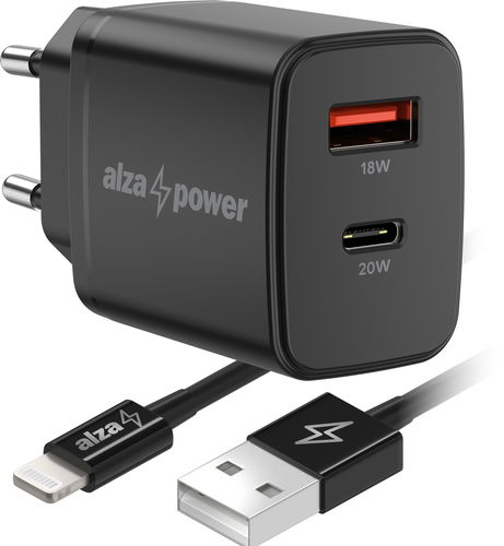 AlzaPower A101CA Fast Charge 20W černá + Core Lightning MFi (C189) 1m černý - Nabíječka do sítě - Hlavní obrázek