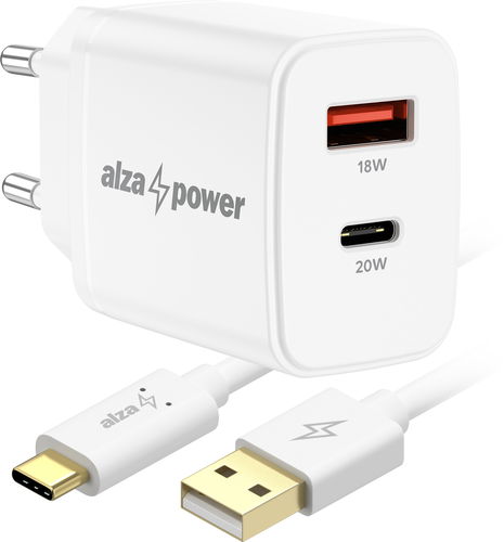 AlzaPower A101CA Fast Charge 20W bílá + Core USB-C 2.0 1m bílý - Nabíječka do sítě - Hlavní obrázek