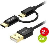 AlzaPower MultiCore Micro USB + USB-C 2m Black 2-pack - Data Cable