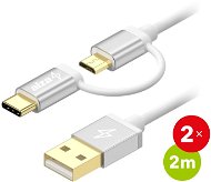 AlzaPower MultiCore Micro USB + USB-C 2m Silver 2pcs - Data Cable