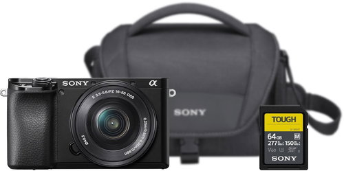 Sony Alpha A6100 black + E PZ 16-50 mm f/3.5-5.6 OSS + Sony LCS-U21 + Sony SDXC 64GB M Tough - Digital Camera - Main image
