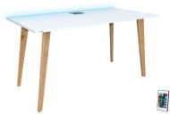 SYBERDESK 132 x 65 cm, Solid Oak Wooden Legs, LED, fehér - Gaming asztal