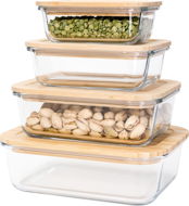 Siguro Set of food jars Glass Seal Bamboo 0,37 l + 0,6 l + 1 l +1,5 l, 4 pcs - Food Container Set