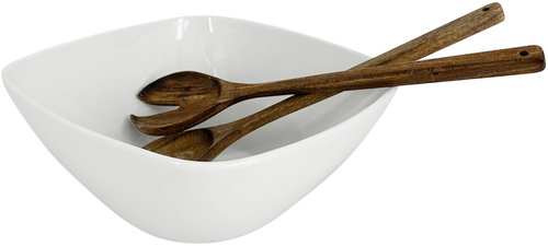 by inspire Set - Ceramic serving bowl with salad utensils - 26 cm, white - Serving Set - Main image