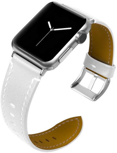 BStrap Leather Italy for Apple Watch 42mm / 44mm / 45mm, White - Watch Strap - Main image