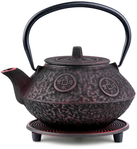 Cajová Zahrada Sakai japán öntöttvas teáskanna + alátét, bordó, 800 ml