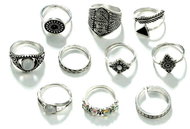 Camerazar Set of 10 punk rings with transparent cubic zirconia, width 0,2 - 1,5 cm - Ring