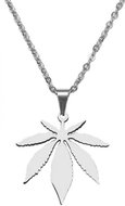 Camerazar Necklace made of 316L surgical steel, silver with leaf pendant, length 45 cm - Necklace