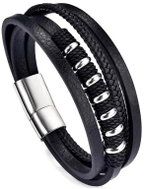 Camerazar Men's black eco-leather bracelet with stainless steel magnetic clasp, length 21,5 cm - Bracelet