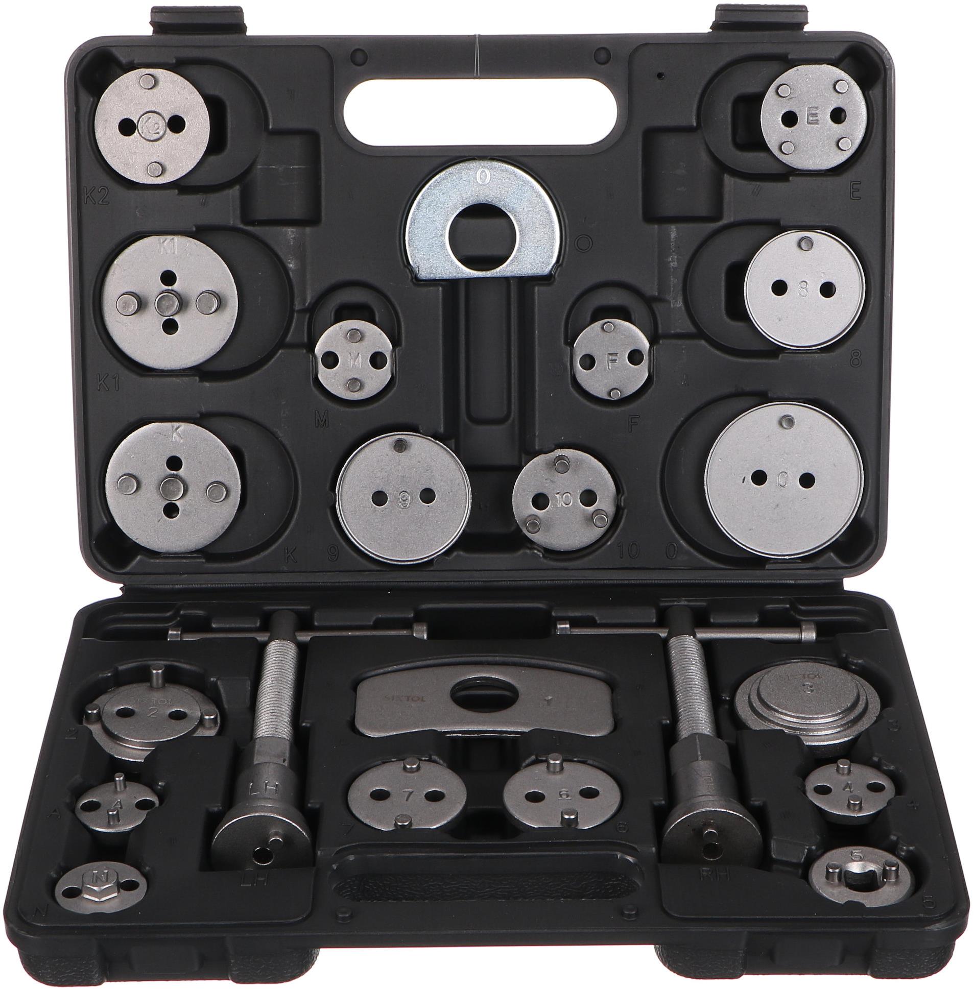 SIXTOL fékdugattyú kompresszor Mechanic Brake Set Black, 22 darabos készlet