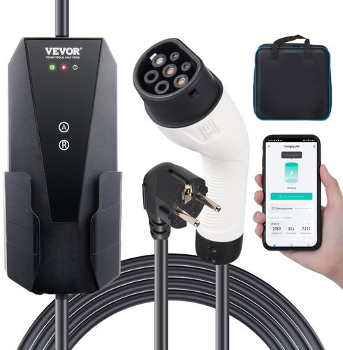 VEVOR electric car charger with indicator type 2, 16A 3,7 kW, 1 phase, 8,6 m, CEE 7/7 plug, 230V - EV Charging Stations - Main image