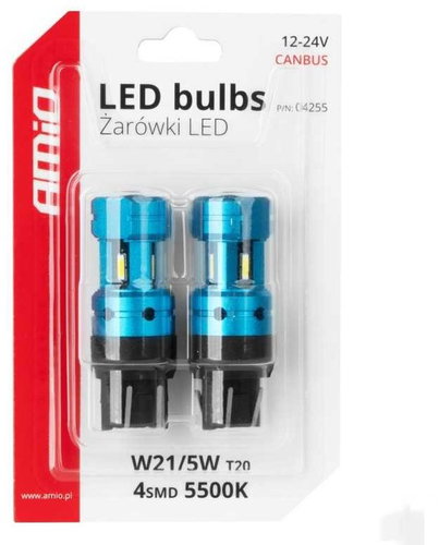 AMIO LED CANBUS 12V/24V W21/5W (7443) clear, 2 pcs - LED Car Bulb - Main image