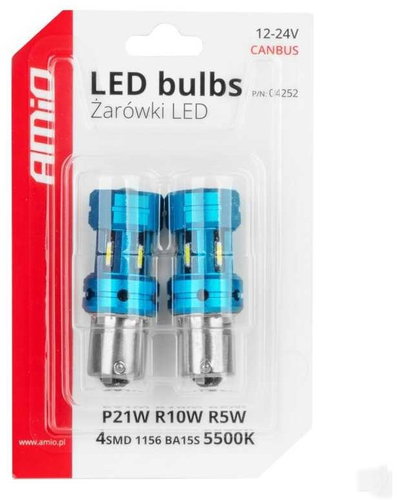 AMIO LED CANBUS 12V/24V 21W BA15s clear, 2 pcs - LED Car Bulb - Main image