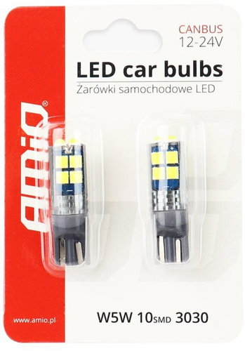 AMIO LED CANBUS 12V/24V 5W W2,1x9,5d clear, 2 pcs - LED Car Bulb - Main image