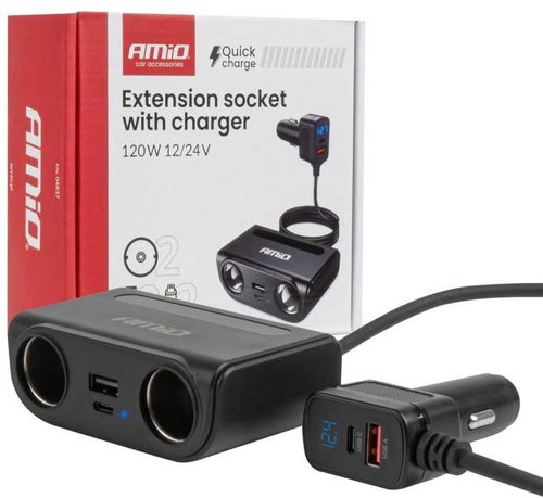 Amio 120W extension socket with charger - Car Adapter - Main image
