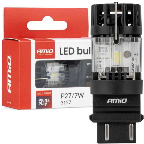 Amio LED 12V 27/7W 3157 Clear FULL CANBUS 1pc - LED Car Bulb - Main image