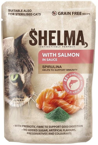 Shelma Cat salmon with spirulina in sauce, pocket 85 g - Cat Food Pouch - Main image